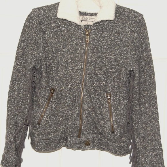 Lucky Brand Girls Size 5, Gray Soft Cotton Jacket with Fringe Sleeves - Picture 2 of 12